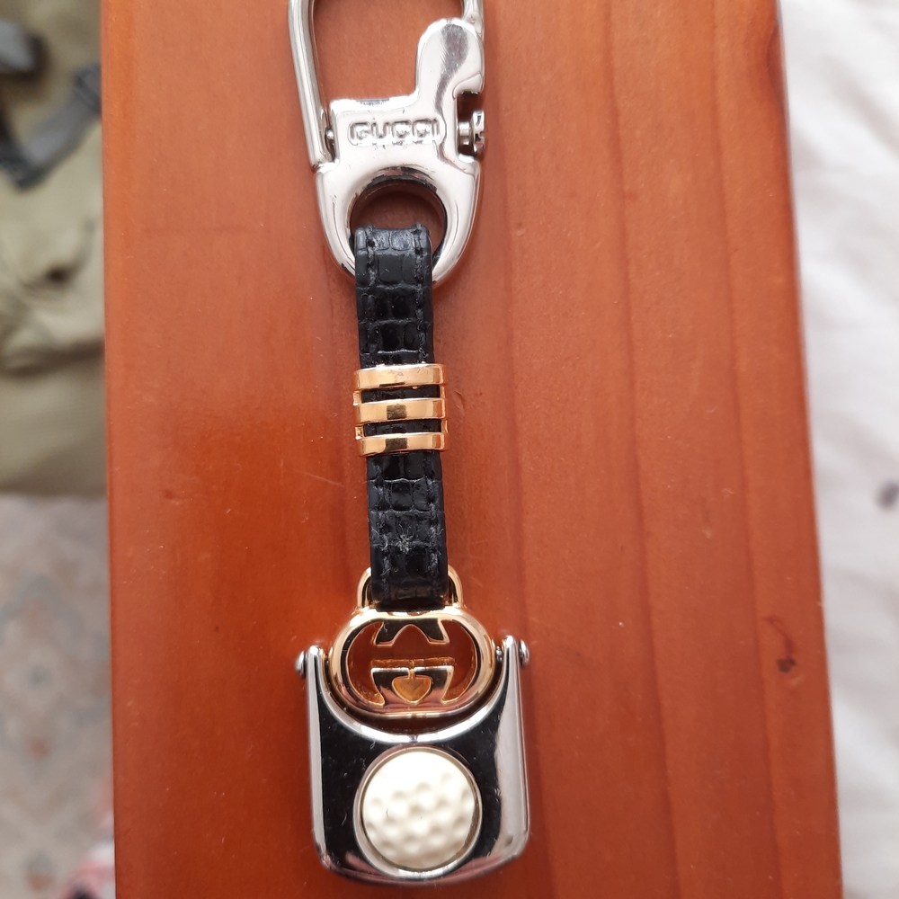 Gucci Golf Keychain Fob Accessory Black Silver Gold Leather
